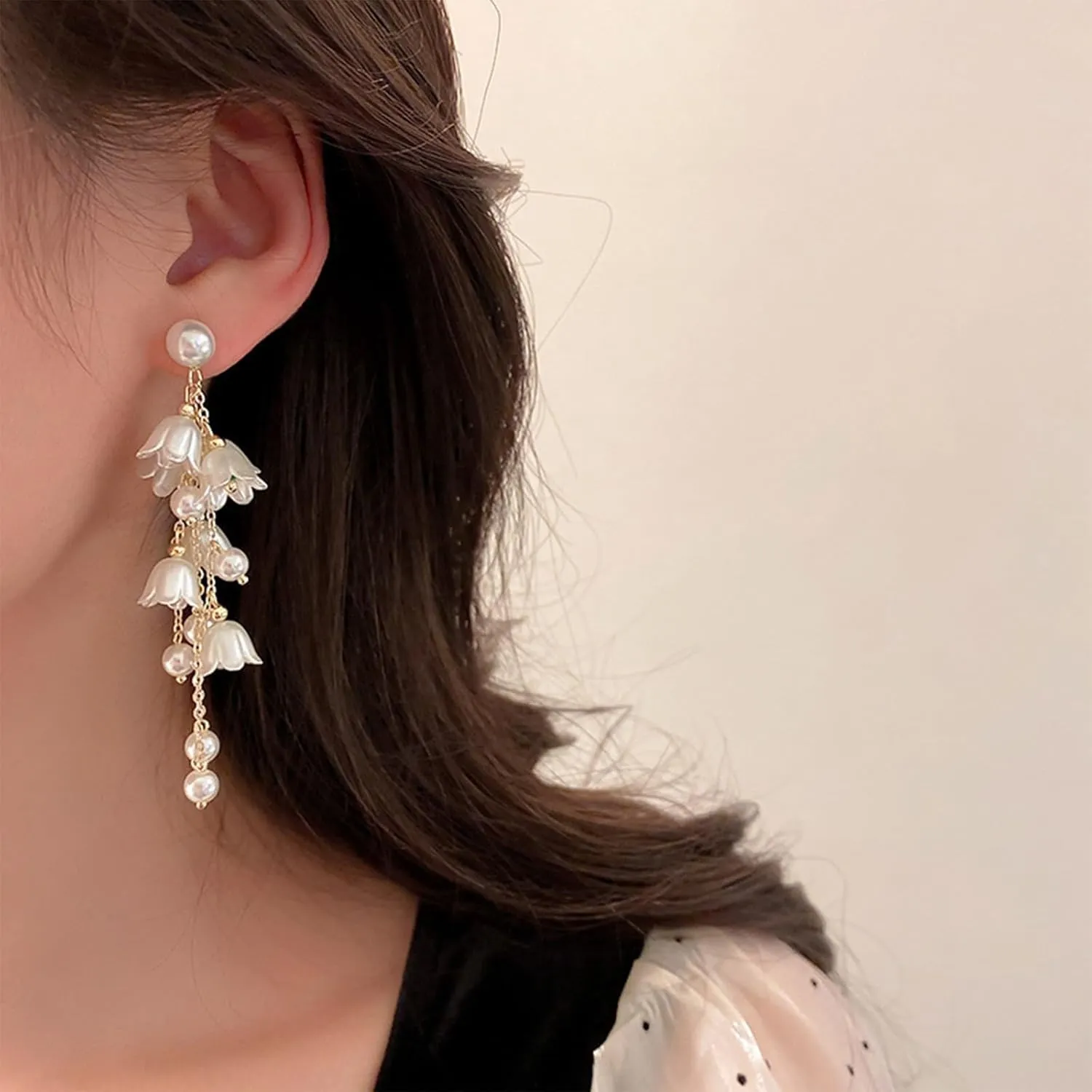 NEWITIN 6 Pairs Flower Earrings for Women Hypoallergenic Earring Pearl Leaf Floral Tassel Earring Statement Long Flower Dangle Earrings for Women