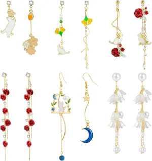 NEWITIN 6 Pairs Flower Earrings for Women Hypoallergenic Earring Pearl Leaf Floral Tassel Earring Statement Long Flower Dangle Earrings for Women