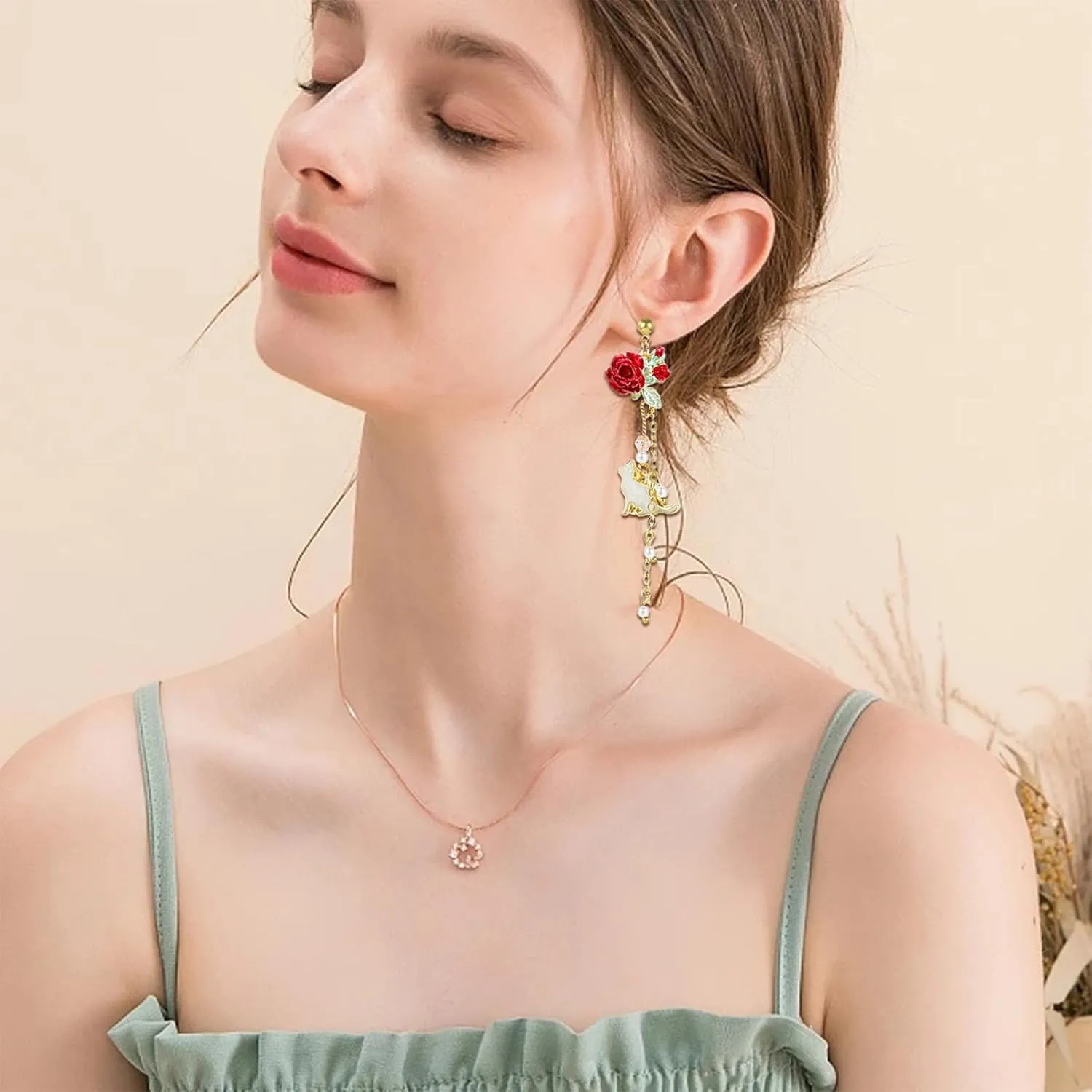 NEWITIN 6 Pairs Flower Earrings for Women Hypoallergenic Earring Pearl Leaf Floral Tassel Earring Statement Long Flower Dangle Earrings for Women
