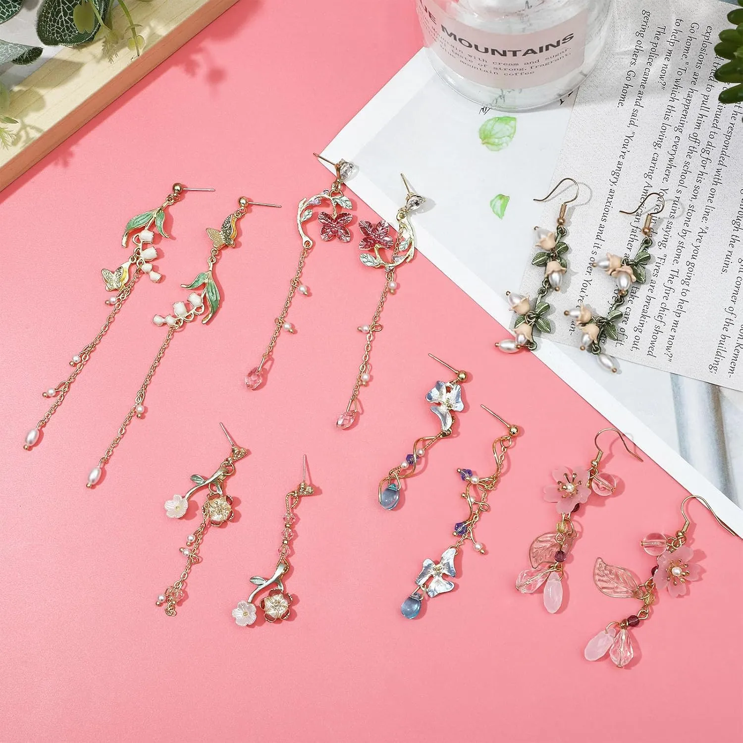 NEWITIN 6 Pairs Flower Earrings for Women Hypoallergenic Earring Pearl Leaf Floral Tassel Earring Statement Long Flower Dangle Earrings for Women
