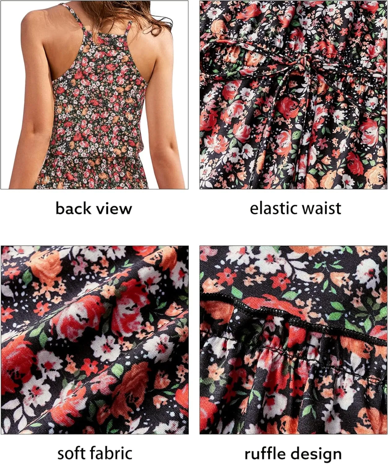 Newshows Women's 2025 Summer Dress Spaghetti Strap Casual Boho Beach Vacation Outfits Drawstring Ruffle Hem Sundress Trendy