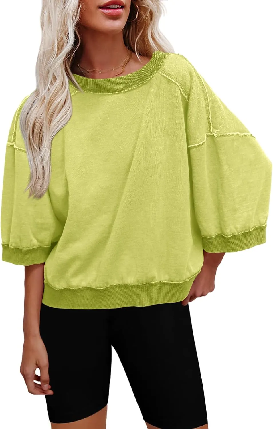 Nirovien Womens Oversized Sweatshirt 3/4 Sleeve Crewneck Sweatshirts Summer Color Block Pullover Tops