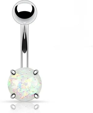 Opal Glitter Prong Set 316L Surgical Steel Belly Navel Ring (Sold Individually)
