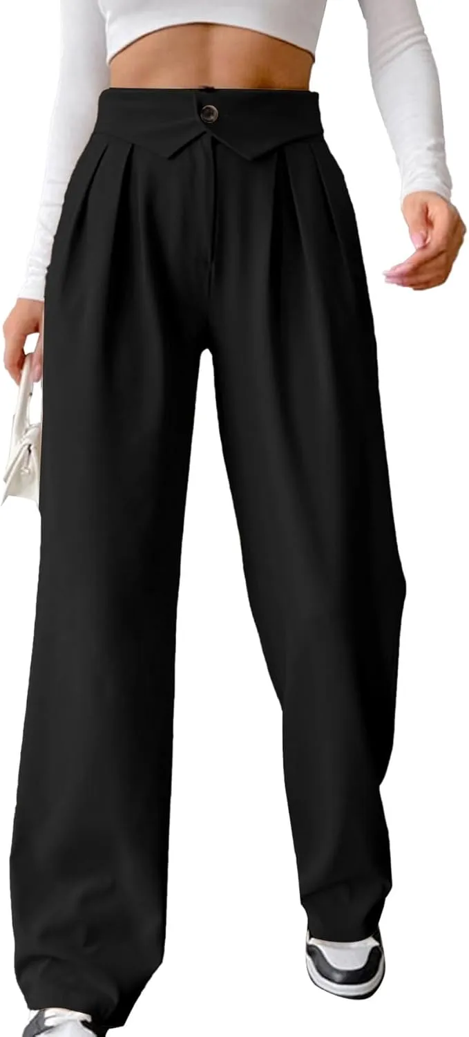 OPOIPIN Women's Pleated Wide Leg High Waist Business Office Dress Pants Trousers