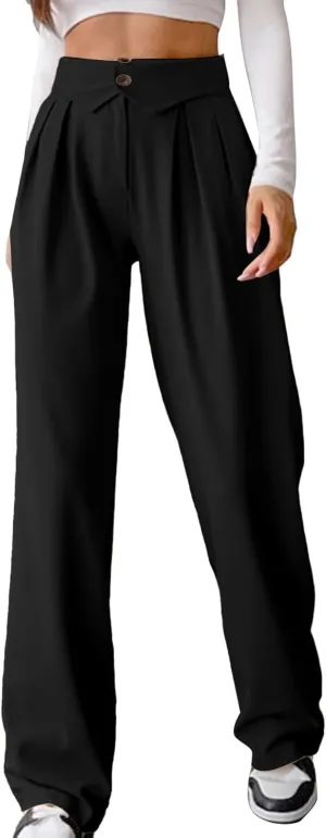 OPOIPIN Women's Pleated Wide Leg High Waist Business Office Dress Pants Trousers