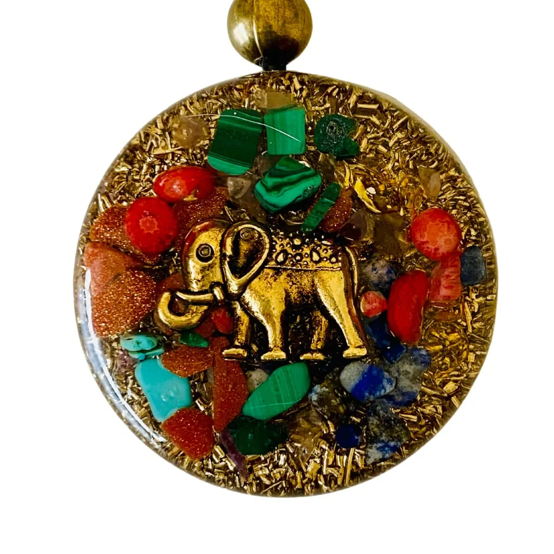 Orgone Necklace, Elephant of Abundance, Prosperity Crystals and Healing Stones Orgonite Pendant Protection - SBB Coil - 7 Chakra - Reiki, Yoga, Amethyst, Women- Handmade, Arte Orgones Design