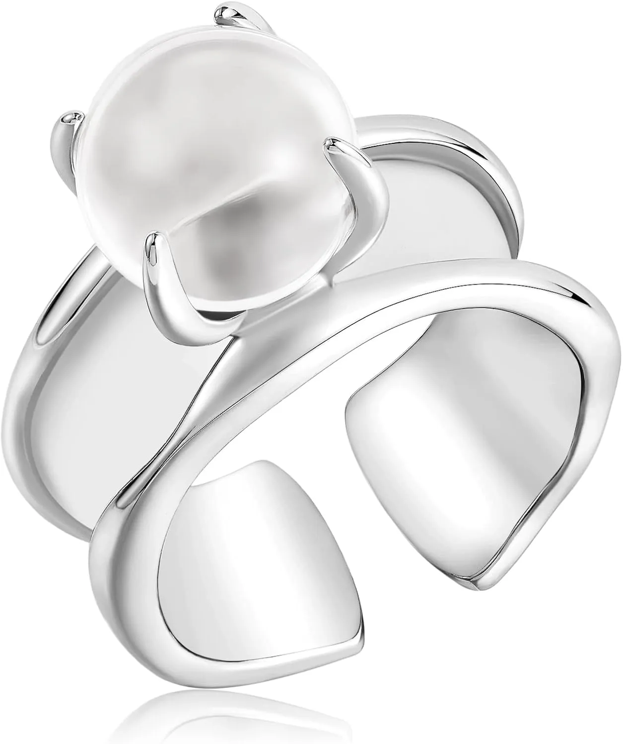 Ornaland Women Open Rings Adjustable 925 Sterling Silver Rings with Crystal Fashion Wide Rings Cuff Finger Ring Jewelry Gift for Women, Platinum