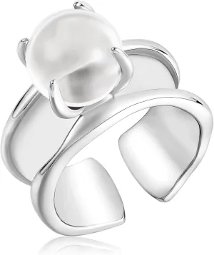 Ornaland Women Open Rings Adjustable 925 Sterling Silver Rings with Crystal Fashion Wide Rings Cuff Finger Ring Jewelry Gift for Women, Platinum