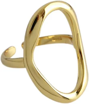Oval Round Loop Open Statement Sterling Silver Ring for Women Men Minimalist Geometic Circle Wedding Eternity Band Adjustable Knuckle Rings Fashion Jewelry