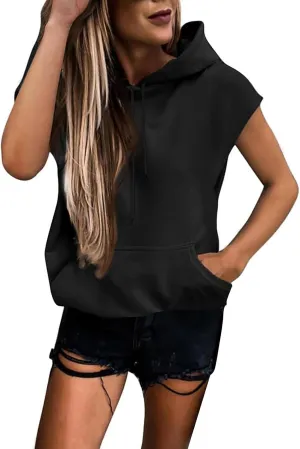 Oversized Hoodies for Women Short Sleeve Sweatshirts Loose Fit Pullover 2024 Fall Fashion Outfits Hooded Tank Tops
