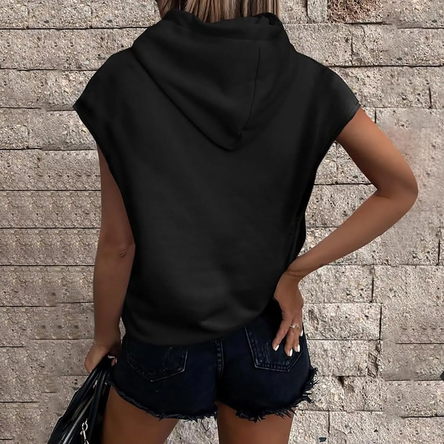 Oversized Hoodies for Women Short Sleeve Sweatshirts Loose Fit Pullover 2024 Fall Fashion Outfits Hooded Tank Tops