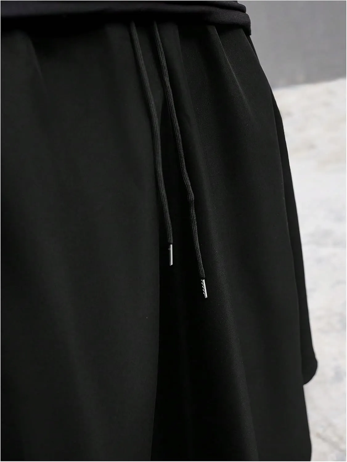 OYOANGLE Men's Skirt Pants Elastic Drawstring Waist Irregular Hem Wide Leg Trousers Loose Harem Pants