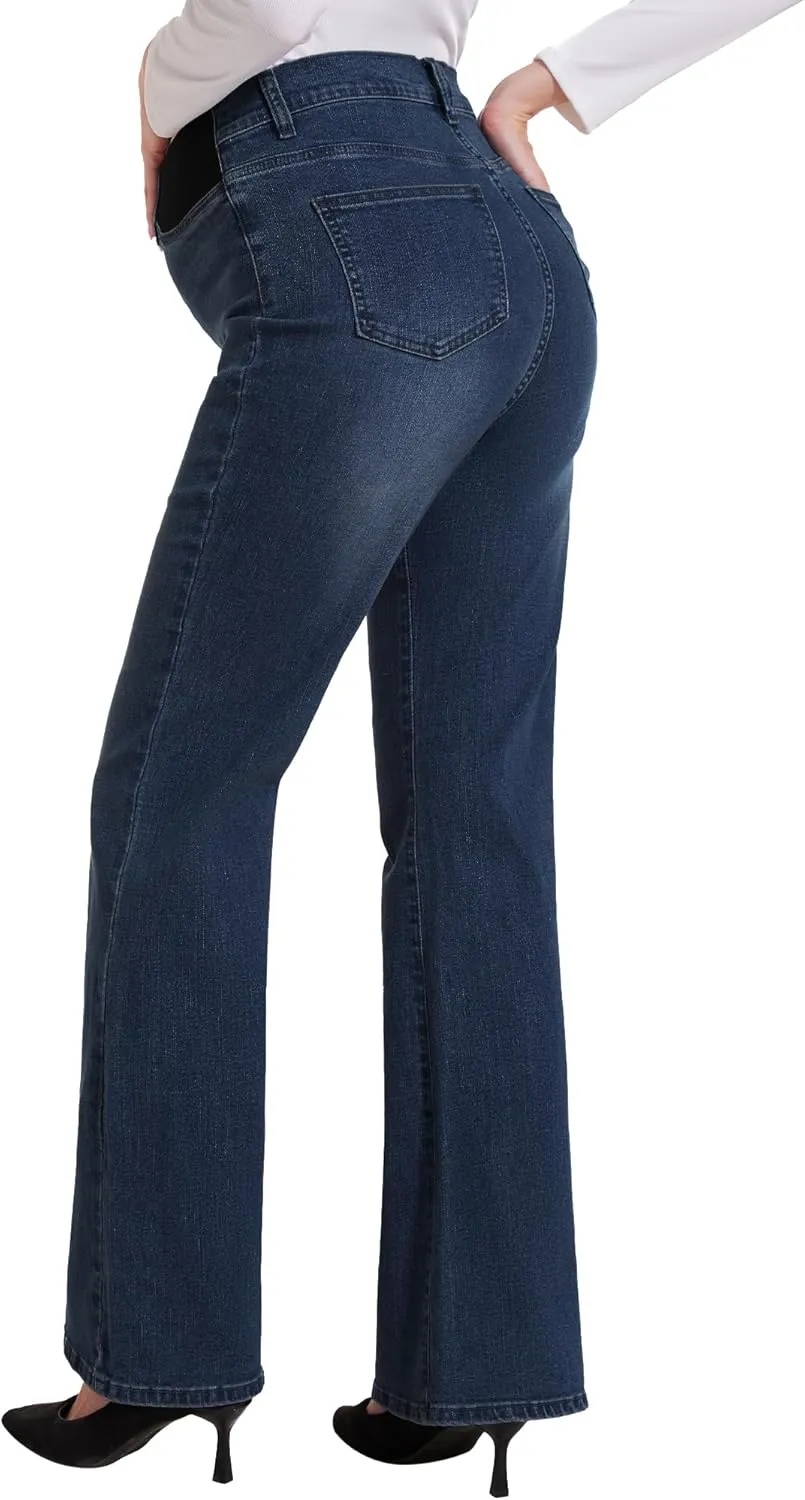 PACBREEZE Women's Maternity Flare Jeans Mid-Rise Stretchy Bell Bootcut Jeans Denim Pregnancy Pants, S-XXL