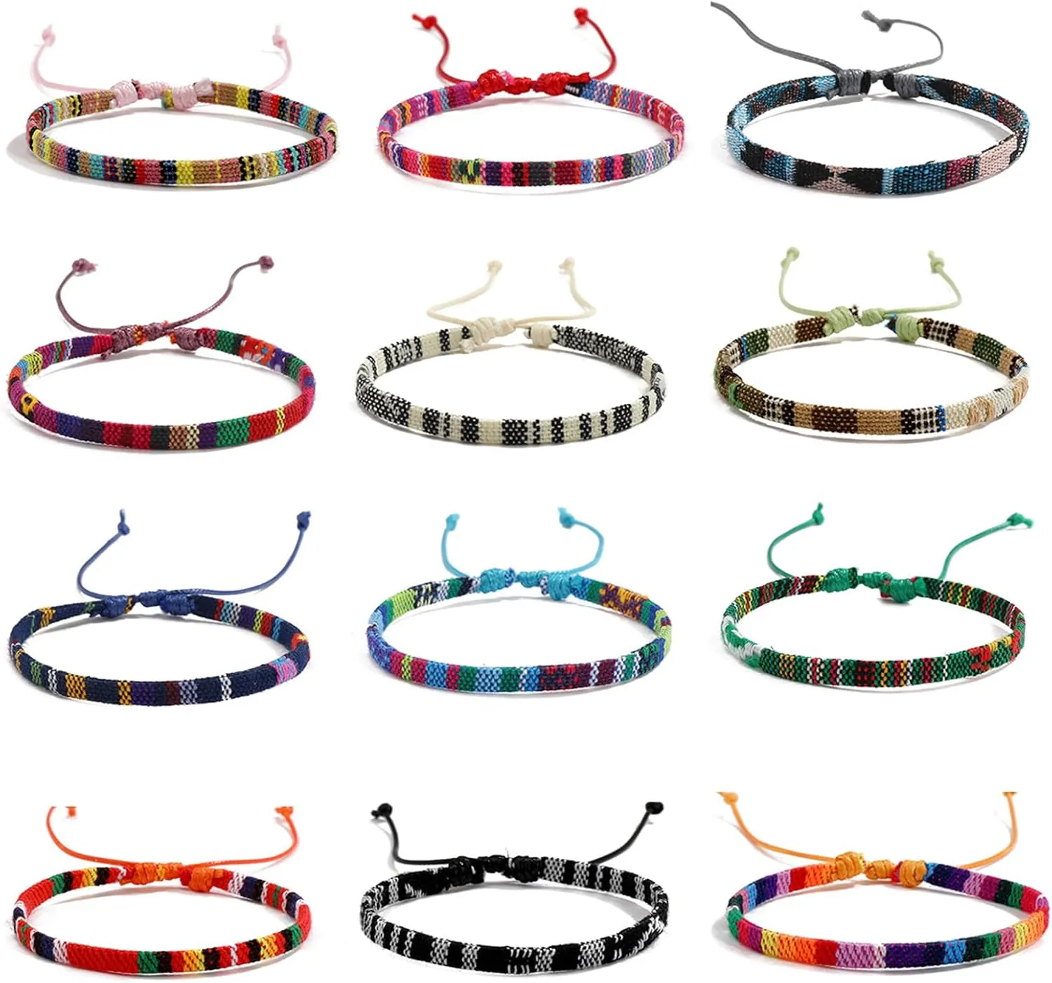 Pack of 12 Beautiful Cotton Linen Woven Bracelet Elegant Bracelets Accessory Wrist Ornament for Fashion Forward