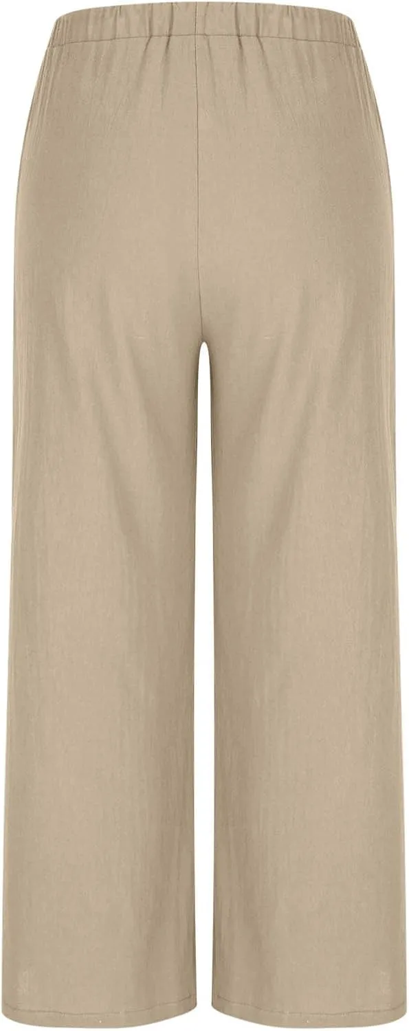 Palazzo Pants for Women High Waisted Straight Wide Leg Linen Trousers Drawstring Elastic Summer Outfits