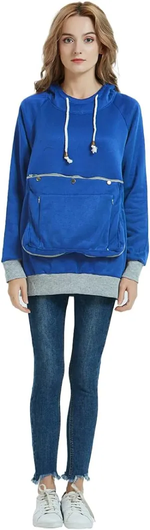 Pet Pouch Hoodie Long Sleeve Fleece Kitten Puppy Holder Carrier Sweatshirt for Women