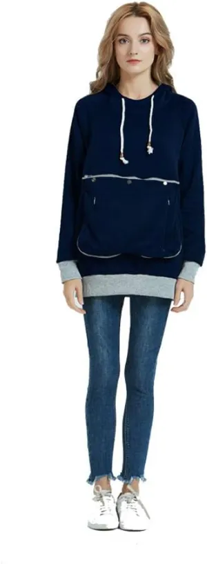 Pet Pouch Hoodie Long Sleeve Fleece Kitten Puppy Holder Carrier Sweatshirt for Women
