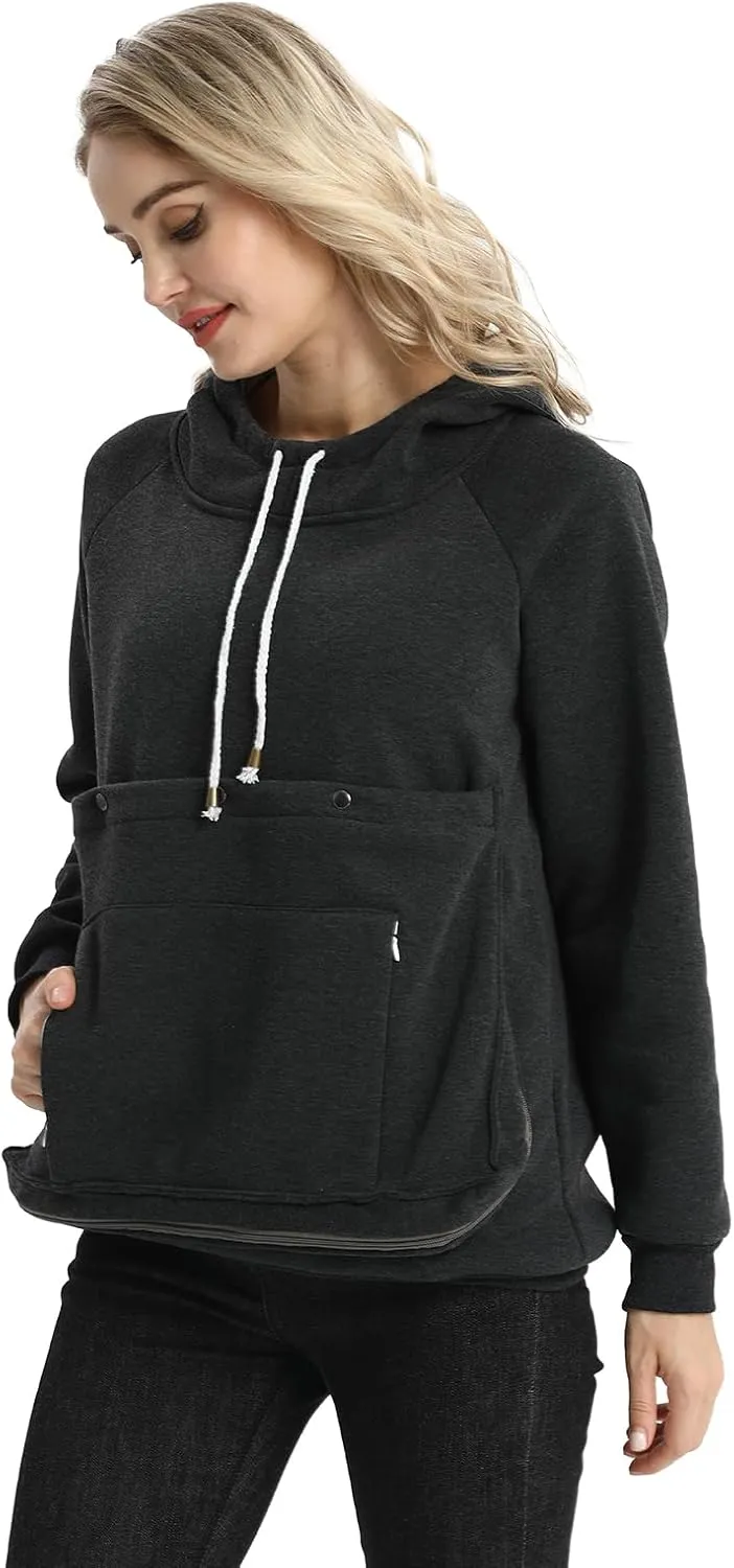 Pet Pouch Hoodie Long Sleeve Fleece Kitten Puppy Holder Carrier Sweatshirt for Women
