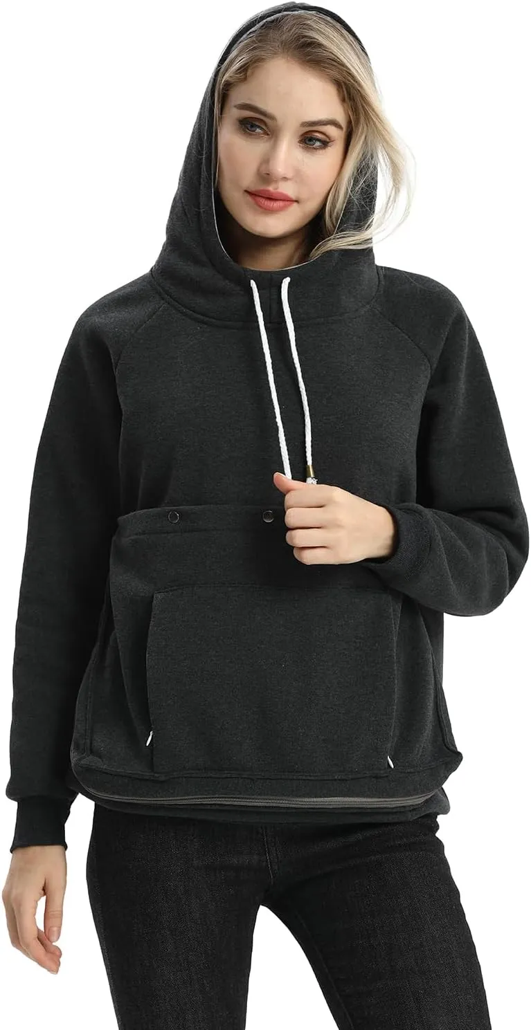 Pet Pouch Hoodie Long Sleeve Fleece Kitten Puppy Holder Carrier Sweatshirt for Women