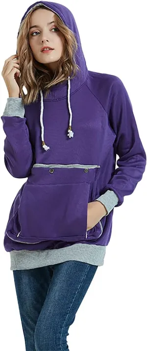 Pet Pouch Hoodie Long Sleeve Fleece Kitten Puppy Holder Carrier Sweatshirt for Women