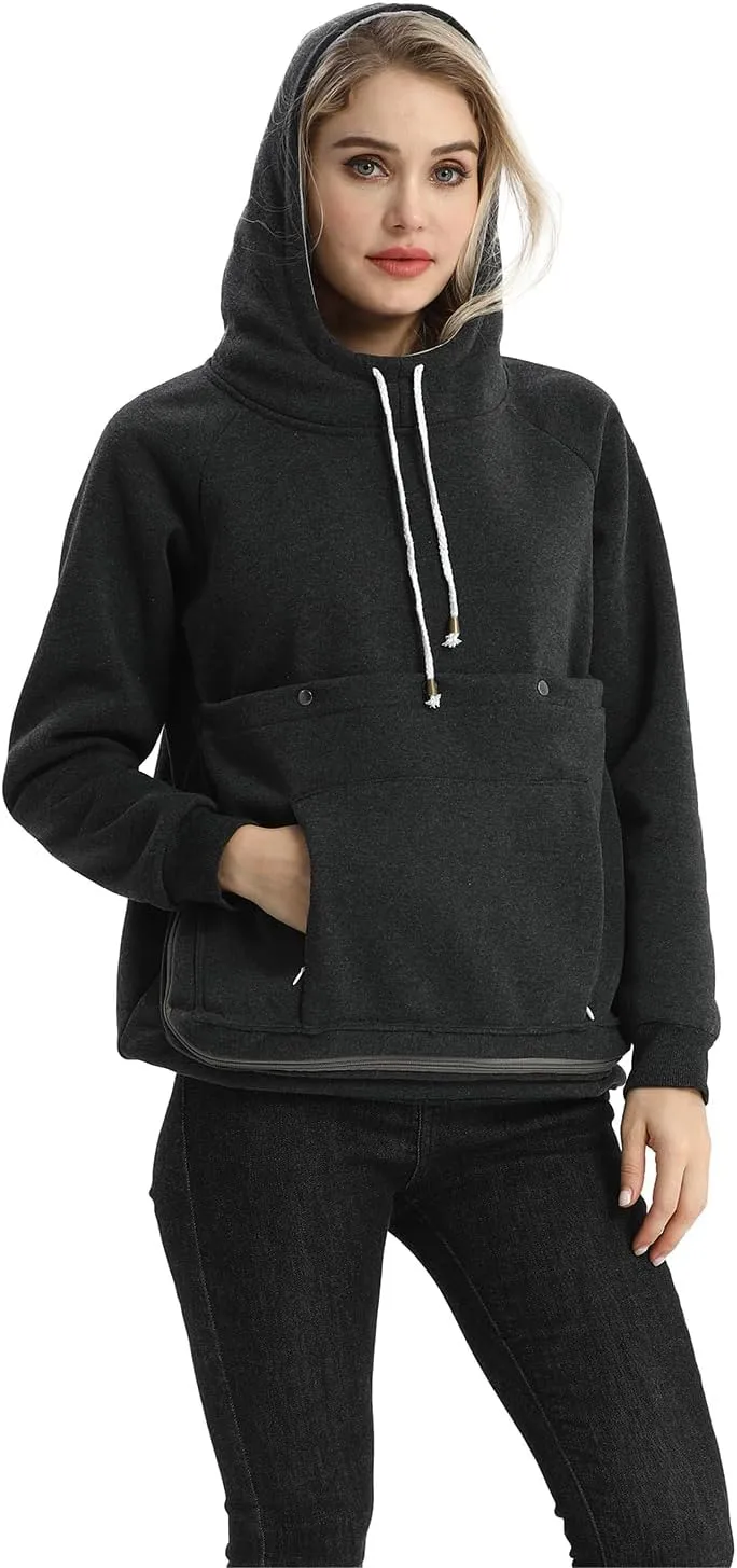 Pet Pouch Hoodie Long Sleeve Fleece Kitten Puppy Holder Carrier Sweatshirt for Women