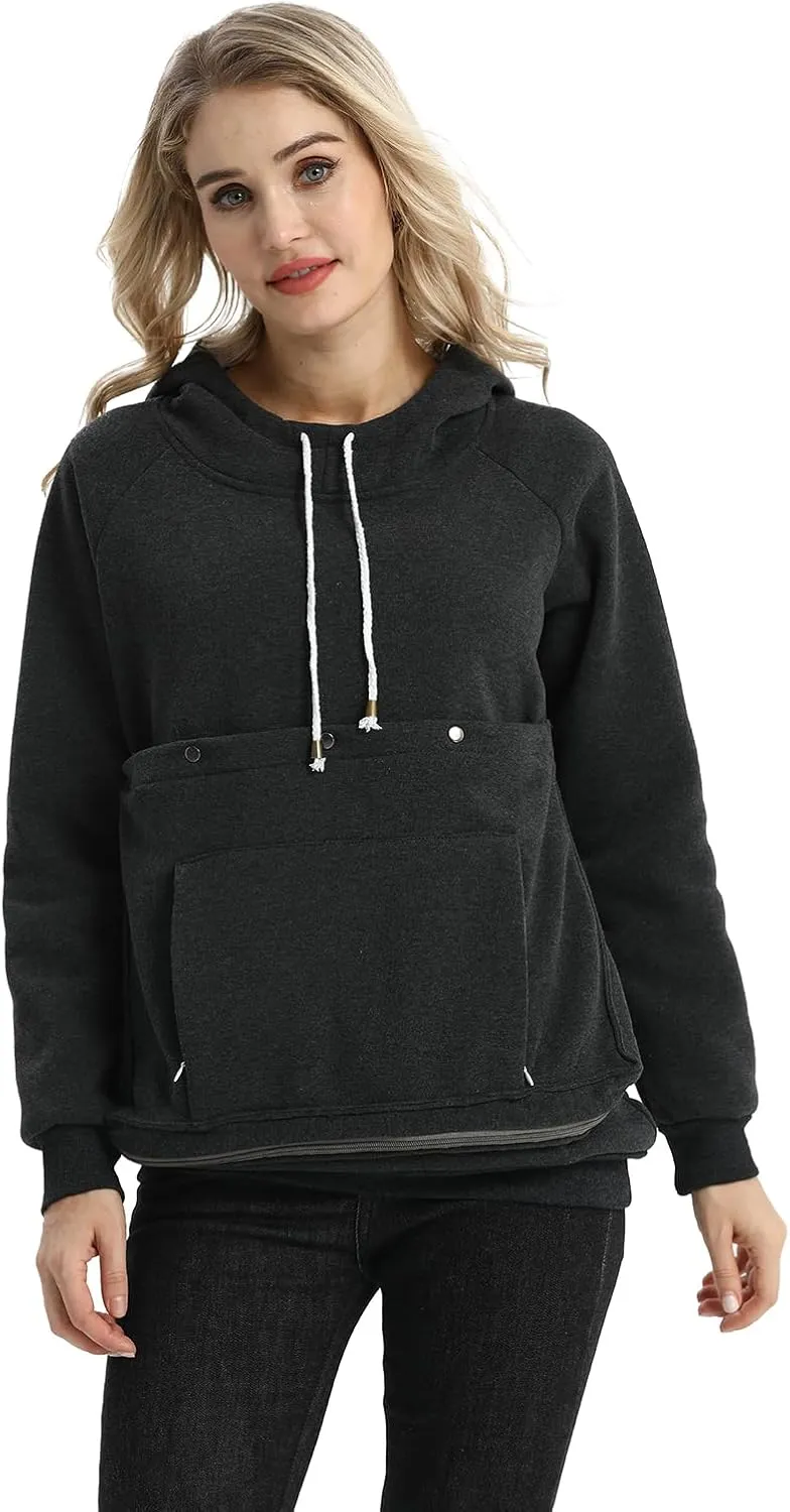 Pet Pouch Hoodie Long Sleeve Fleece Kitten Puppy Holder Carrier Sweatshirt for Women