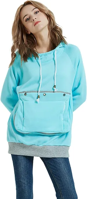 Pet Pouch Hoodie Long Sleeve Fleece Kitten Puppy Holder Carrier Sweatshirt for Women