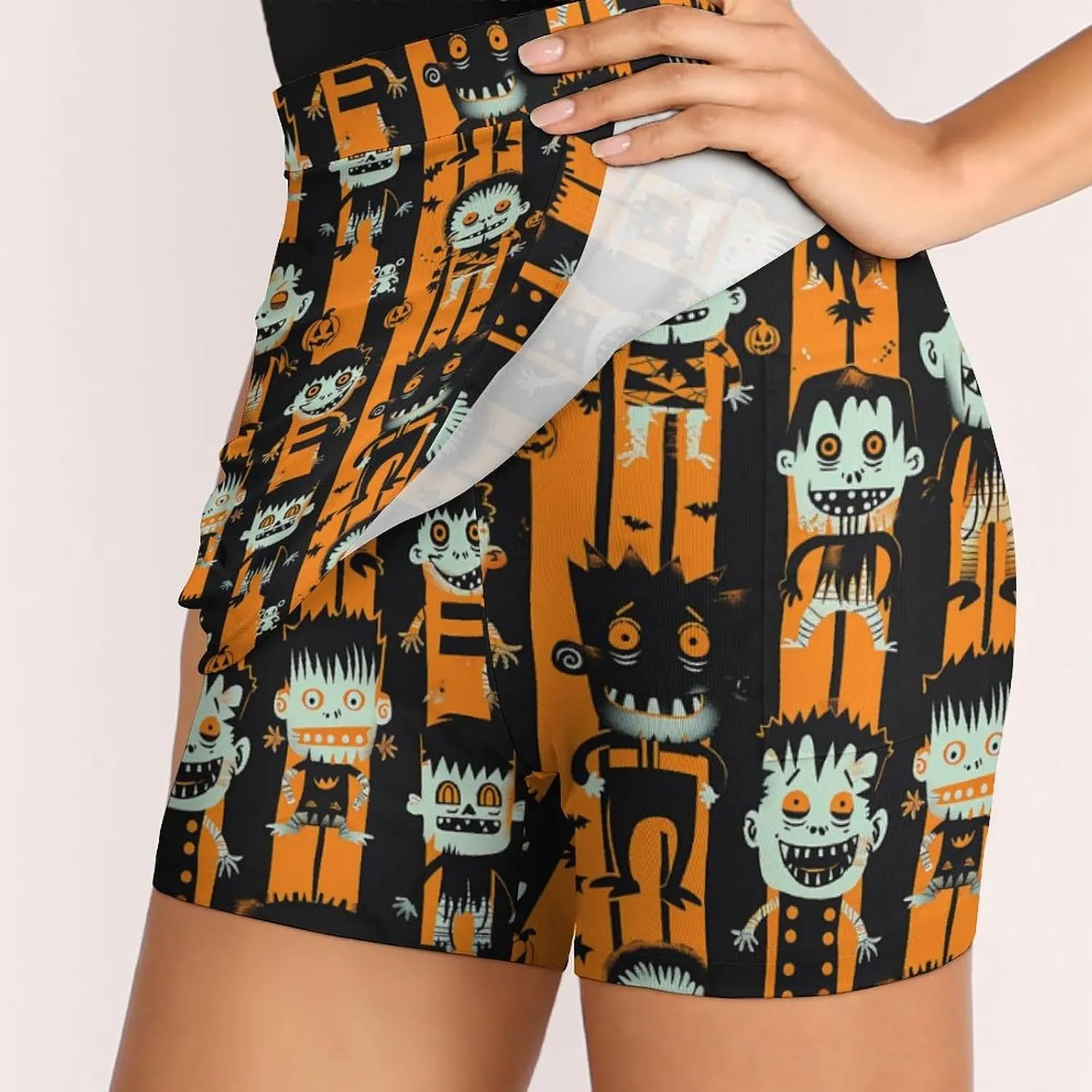 Pirate Pattern Women's Athletic Skirts Light Proof A-line Trouser Skirt with Shorts Pockets