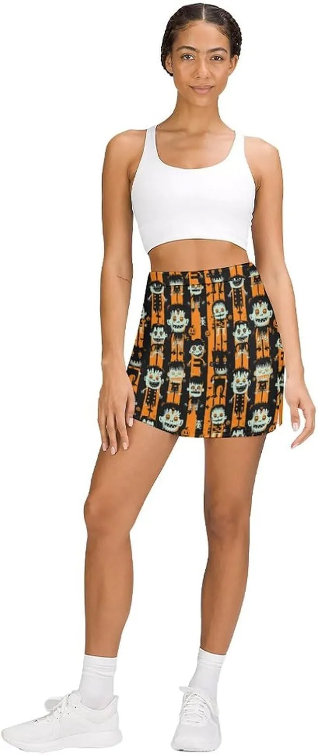 Pirate Pattern Women's Athletic Skirts Light Proof A-line Trouser Skirt with Shorts Pockets