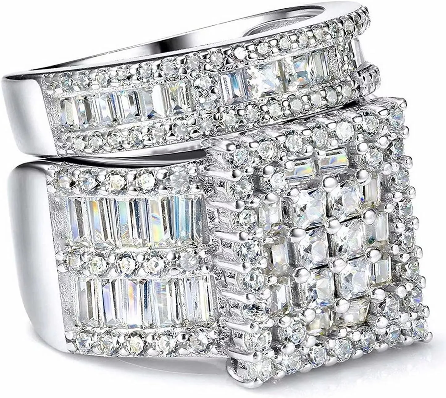Platinum Over Sterling Silver Big Womens Bridal Rings Set Bling Princess Cut Cubic Zirconia Size 5-11