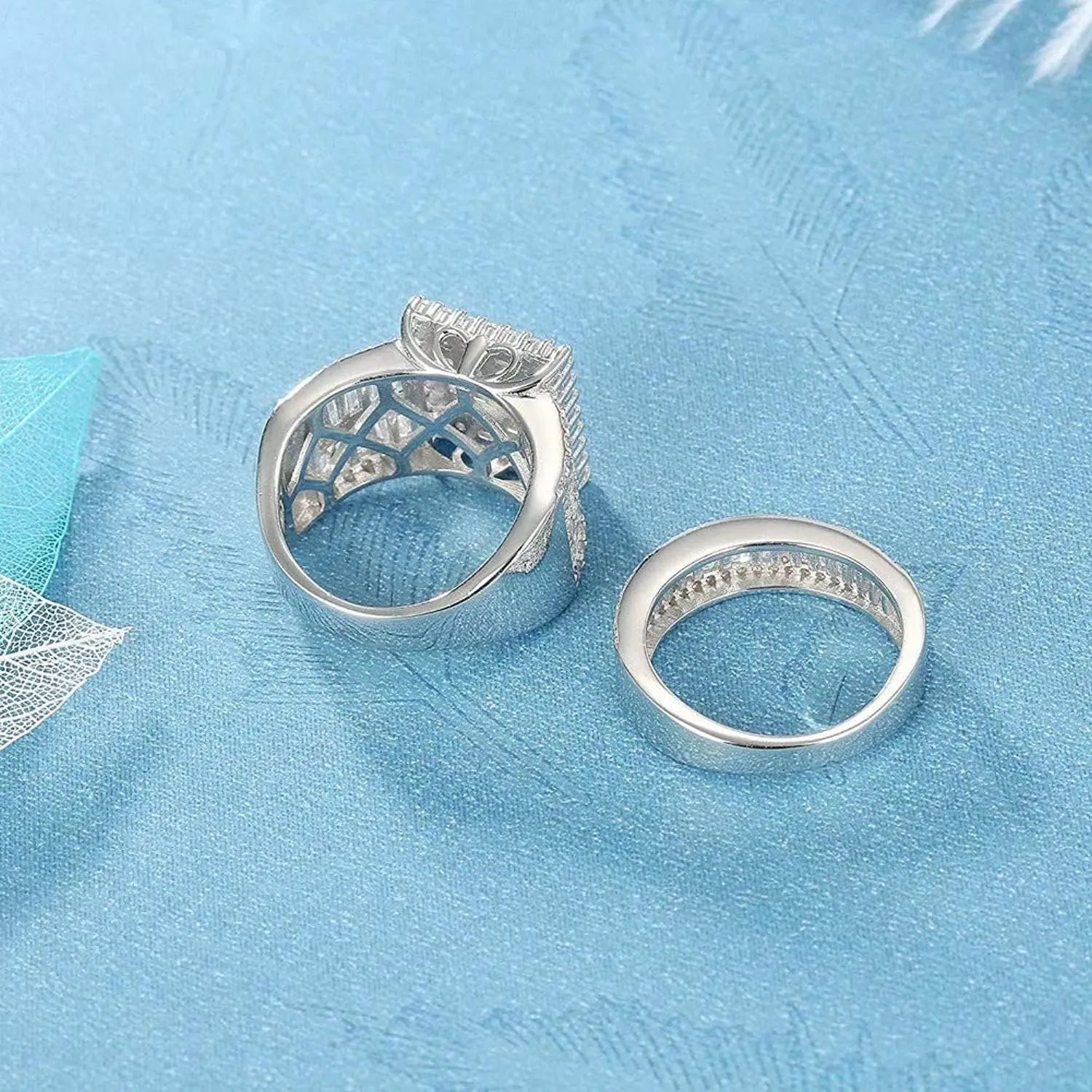 Platinum Over Sterling Silver Big Womens Bridal Rings Set Bling Princess Cut Cubic Zirconia Size 5-11