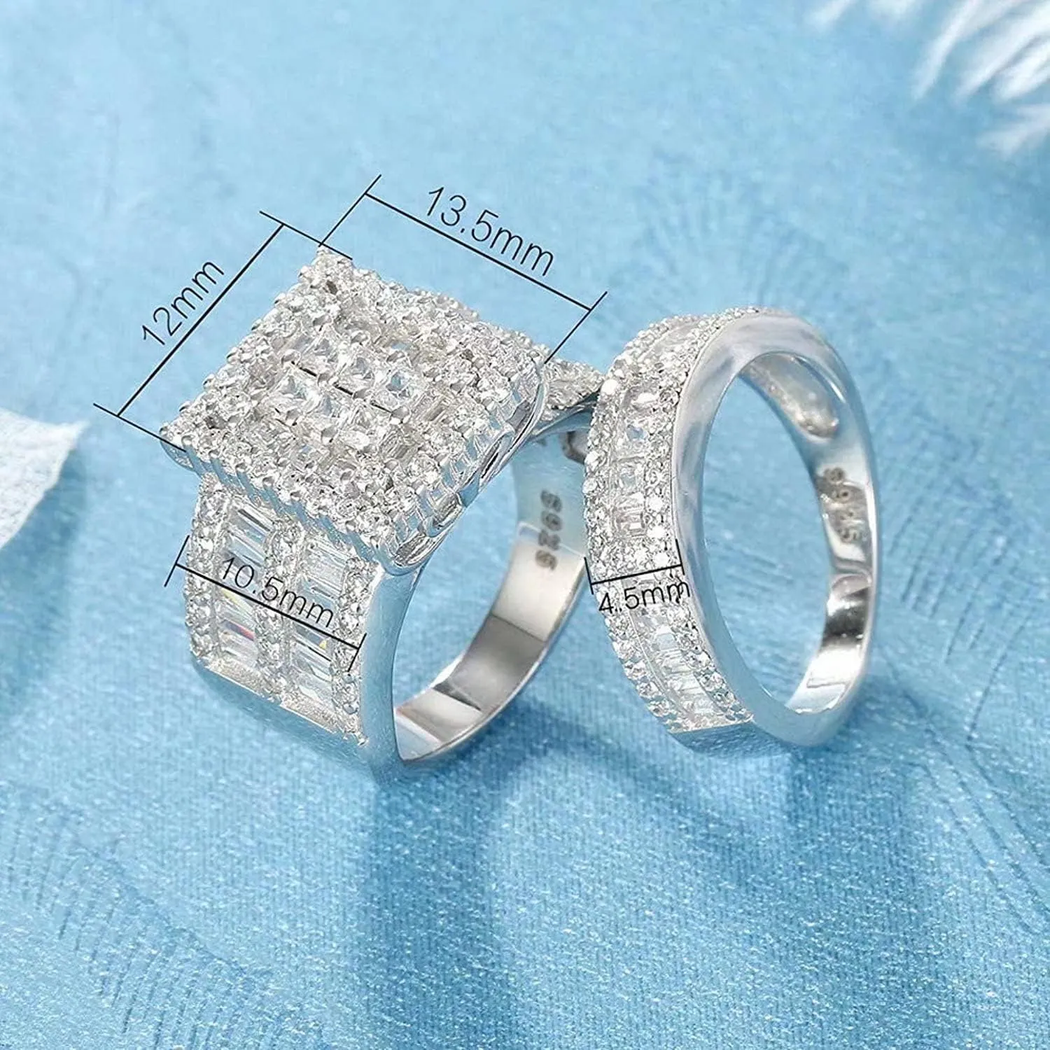 Platinum Over Sterling Silver Big Womens Bridal Rings Set Bling Princess Cut Cubic Zirconia Size 5-11