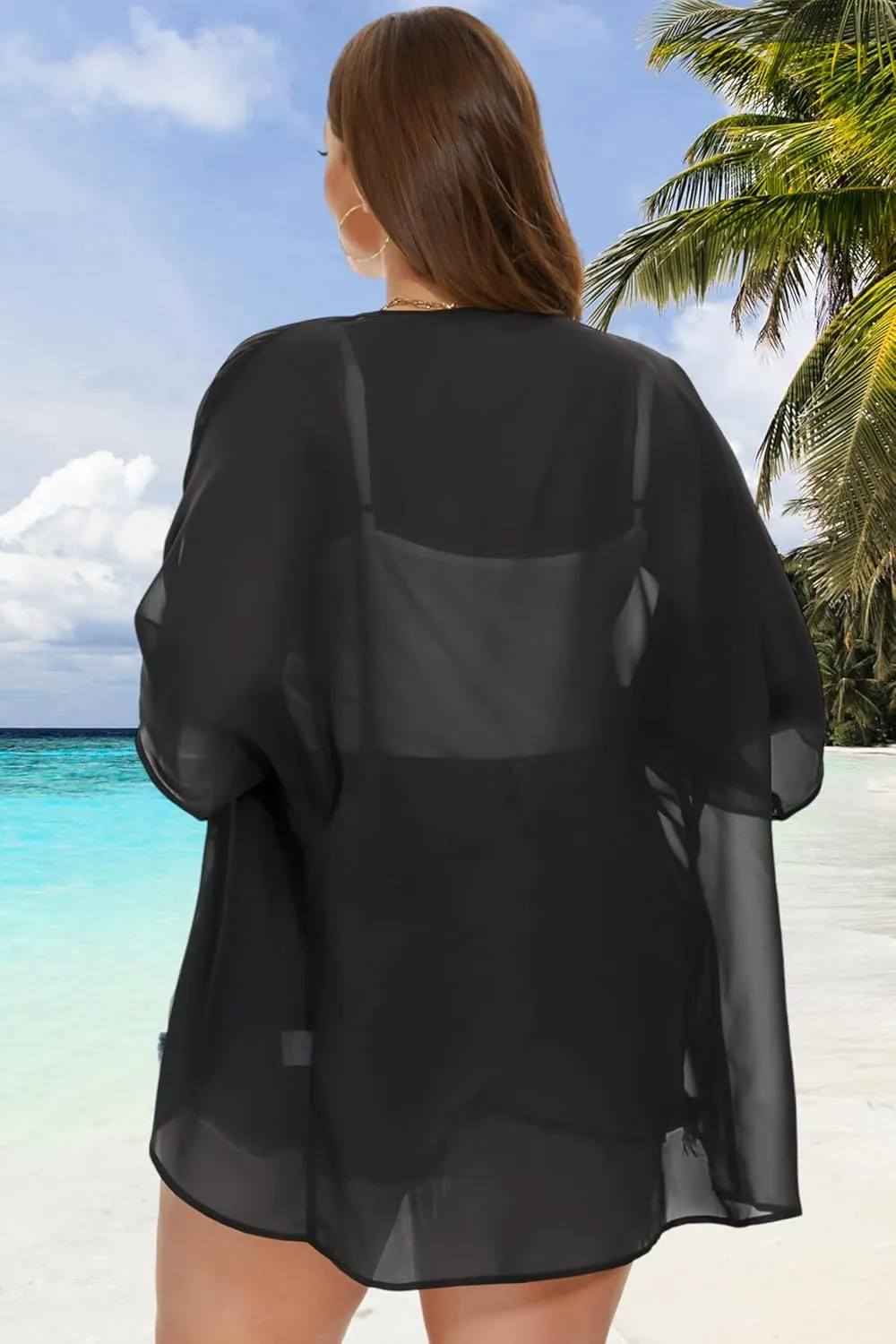 Plus Size Kimonos for Women Swimsuit Cover Ups Casual Loose Cardigan Summer Tops Swimwear