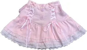 Pokn Mini Skirts Preppy Lolita Kawaii Skirts Harajuku Y2K Skirt Lace Cake Skirts Womens Ruffle Skirt Pleated Skirts
