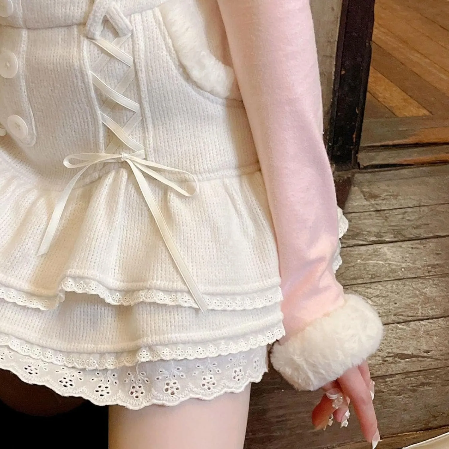 Pokn Mini Skirts Preppy Lolita Kawaii Skirts Harajuku Y2K Skirt Lace Cake Skirts Womens Ruffle Skirt Pleated Skirts