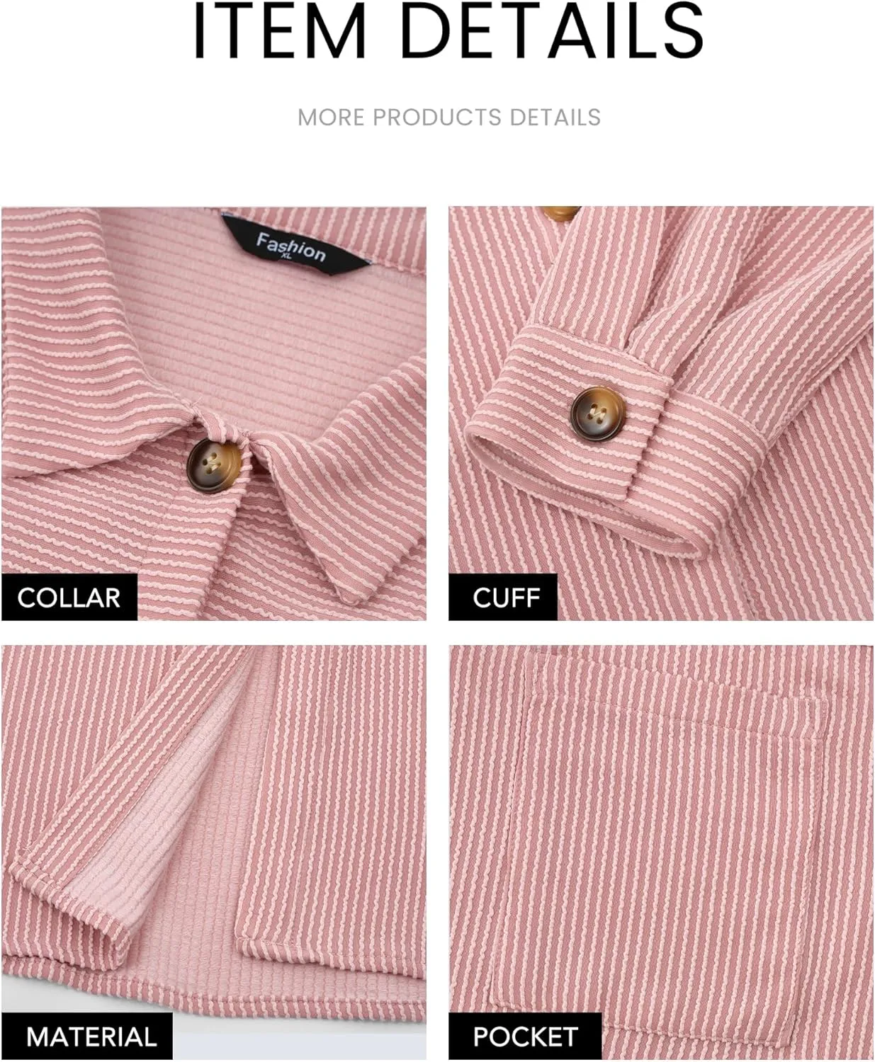 PRETTYGARDEN Women's Tops Casual Button Down Shirts Spring Fashion Long Sleeve Shacket Jacket Loose Texture Knit Blouses