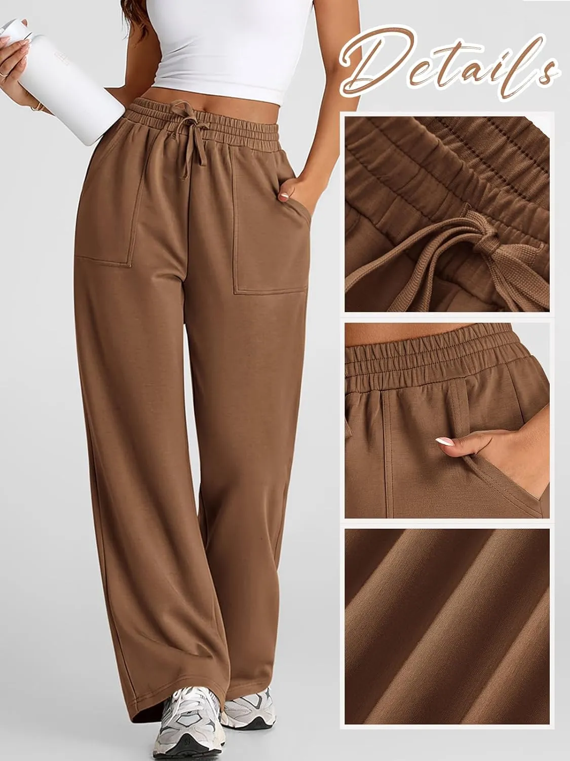 PRETTYGARDEN Womens Wide Leg Sweatpants High Waisted Baggy Lounge Sweat Pants Drawstring Athletic Flared Joggers with Pockets