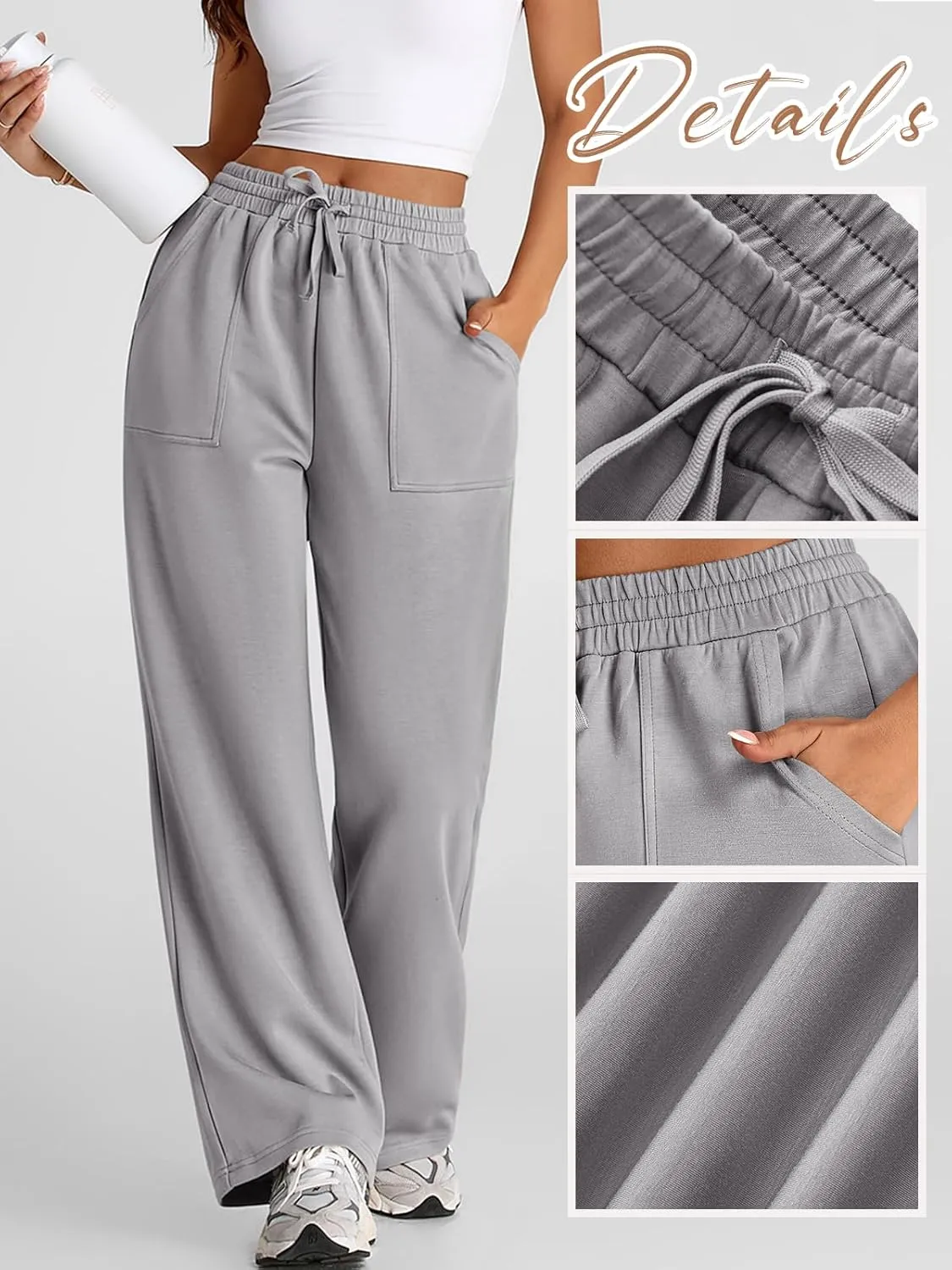 PRETTYGARDEN Womens Wide Leg Sweatpants High Waisted Baggy Lounge Sweat Pants Drawstring Athletic Flared Joggers with Pockets