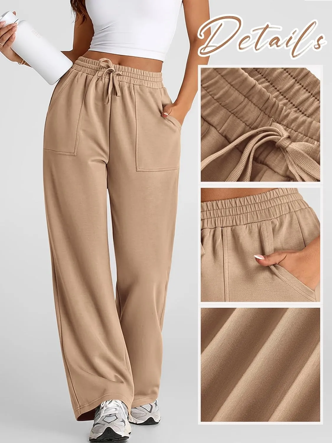 PRETTYGARDEN Womens Wide Leg Sweatpants High Waisted Baggy Lounge Sweat Pants Drawstring Athletic Flared Joggers with Pockets