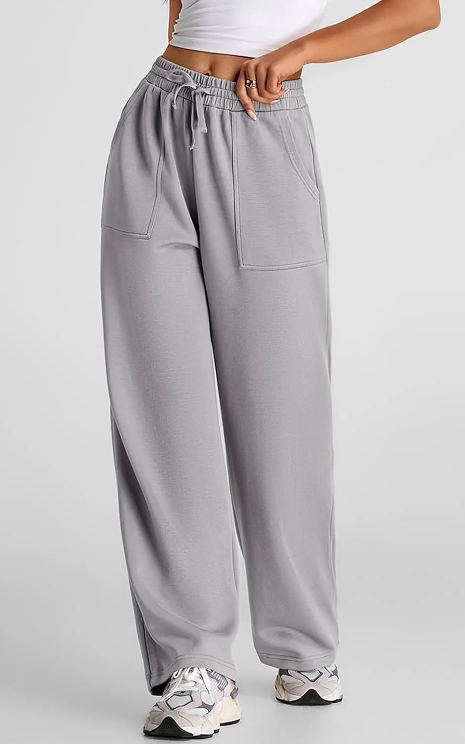 PRETTYGARDEN Womens Wide Leg Sweatpants High Waisted Baggy Lounge Sweat Pants Drawstring Athletic Flared Joggers with Pockets