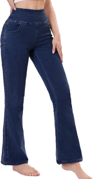 Pull on Flare Jeans for Women, Trendy Stretchy High Waisted Bell Bottom Skinny Boot Cut Jeans Legging for Women