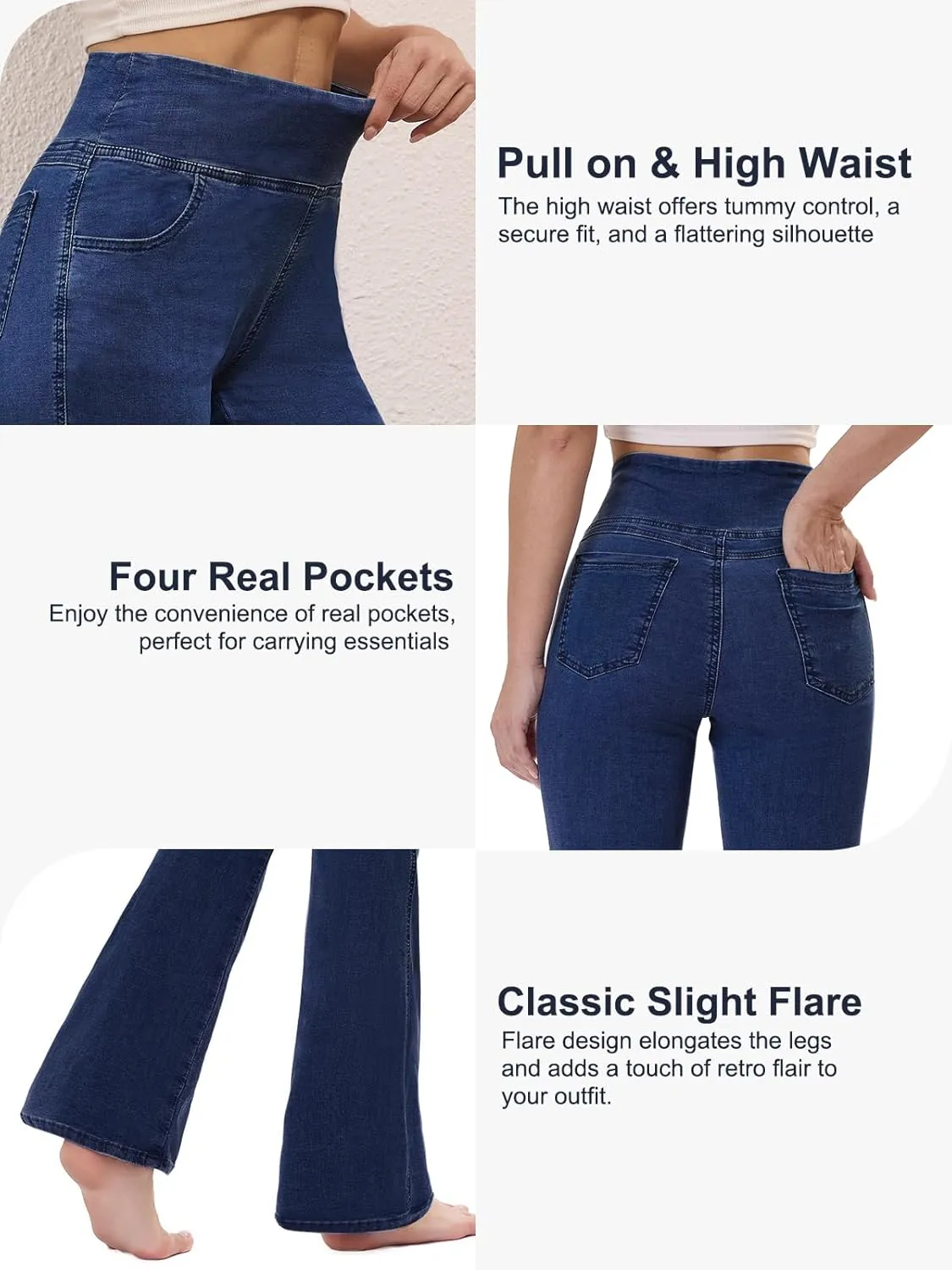 Pull on Flare Jeans for Women, Trendy Stretchy High Waisted Bell Bottom Skinny Boot Cut Jeans Legging for Women