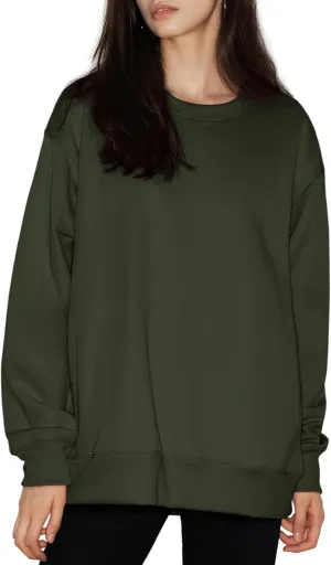 PUMIEY Women's Oversized Sweatshirts Fleece Crew Neck Hoodies with Pockets Long Sleeve Pullover Tops Three-No Collection