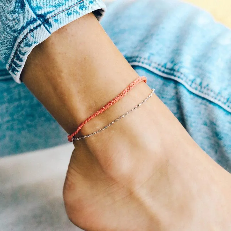 Pura Vida Satellite Chain Anklet~ Salmon