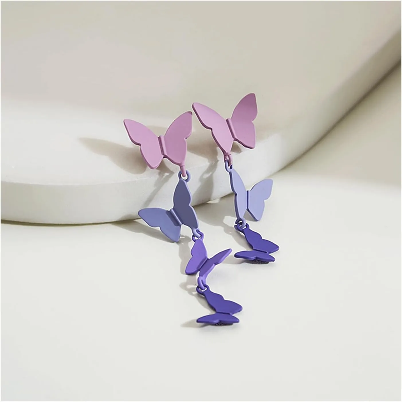 Purple Butterfly Tassel Style Zircon Earrings for Women Crystal Rhinestone Drop Earrings Long Butterfly Dangle Earrings Wedding Jewelry for Women