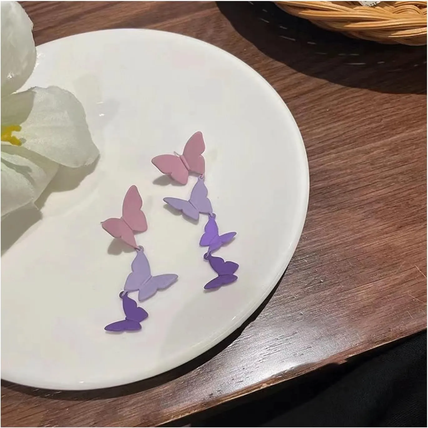 Purple Butterfly Tassel Style Zircon Earrings for Women Crystal Rhinestone Drop Earrings Long Butterfly Dangle Earrings Wedding Jewelry for Women