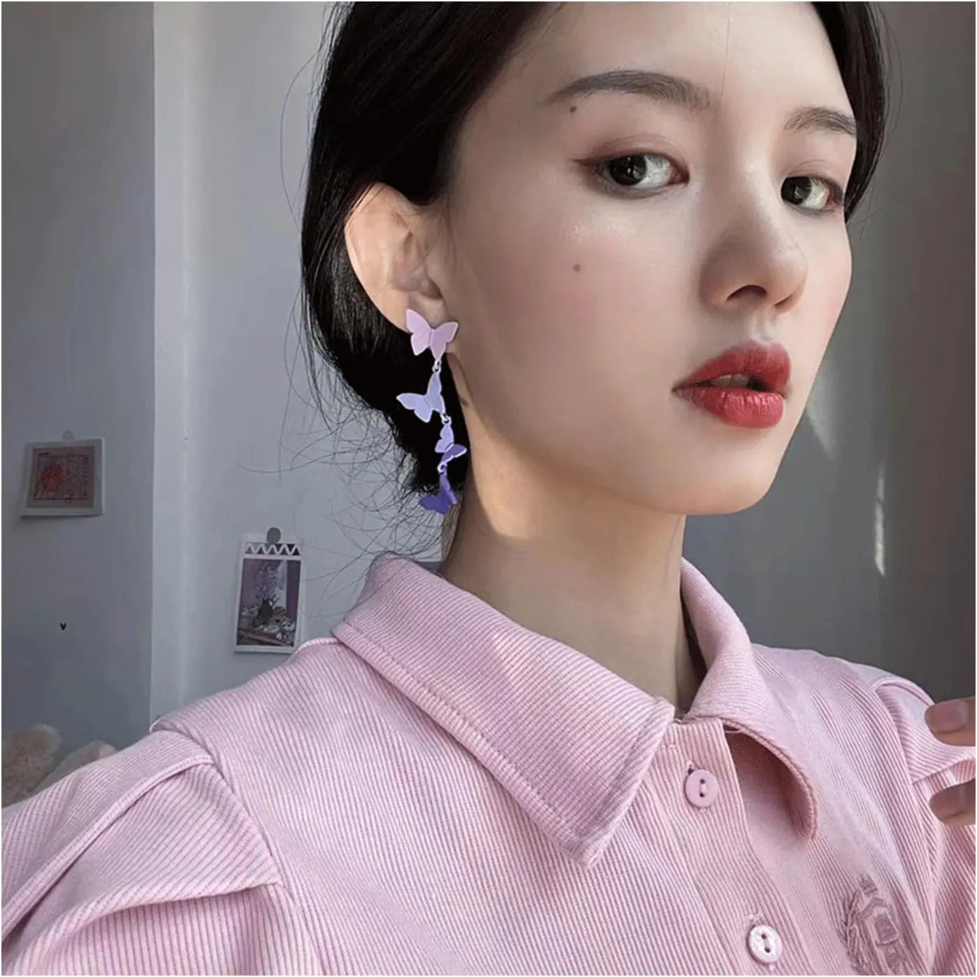 Purple Butterfly Tassel Style Zircon Earrings for Women Crystal Rhinestone Drop Earrings Long Butterfly Dangle Earrings Wedding Jewelry for Women