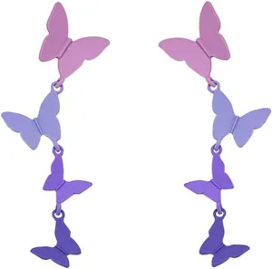Purple Butterfly Tassel Style Zircon Earrings for Women Crystal Rhinestone Drop Earrings Long Butterfly Dangle Earrings Wedding Jewelry for Women