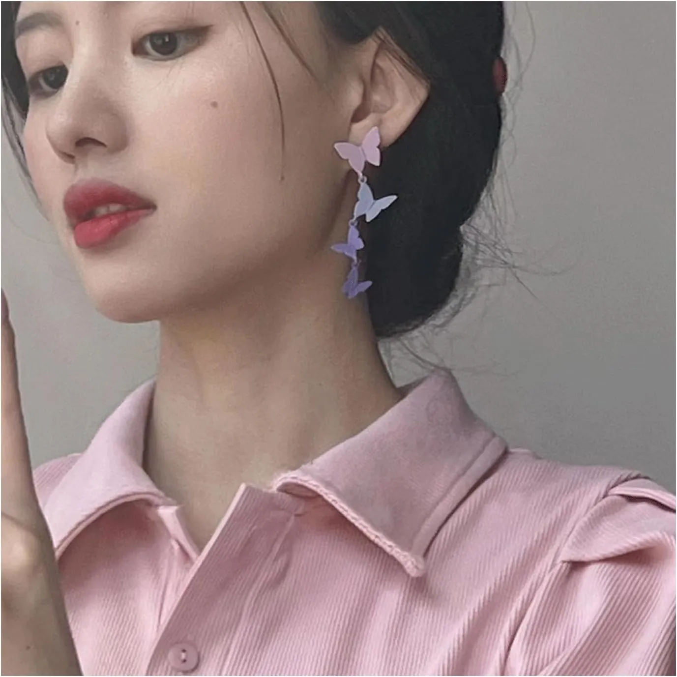 Purple Butterfly Tassel Style Zircon Earrings for Women Crystal Rhinestone Drop Earrings Long Butterfly Dangle Earrings Wedding Jewelry for Women