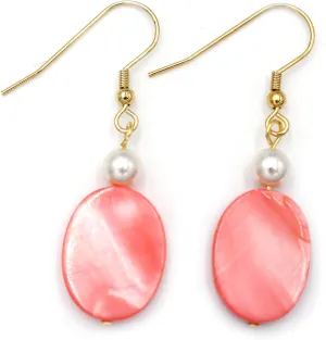 "Coral Islands" Light Coral Color Mother-of-pearl Earrings; 1.5 Inches Total